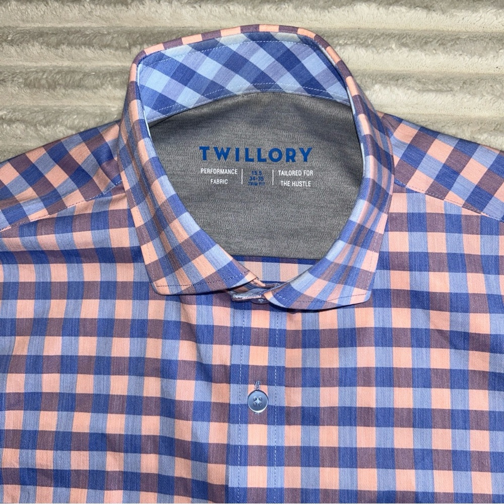 Twillory Gingham‎ Blue and Pink Checkered Dress Shirt - Picture 2 of 5